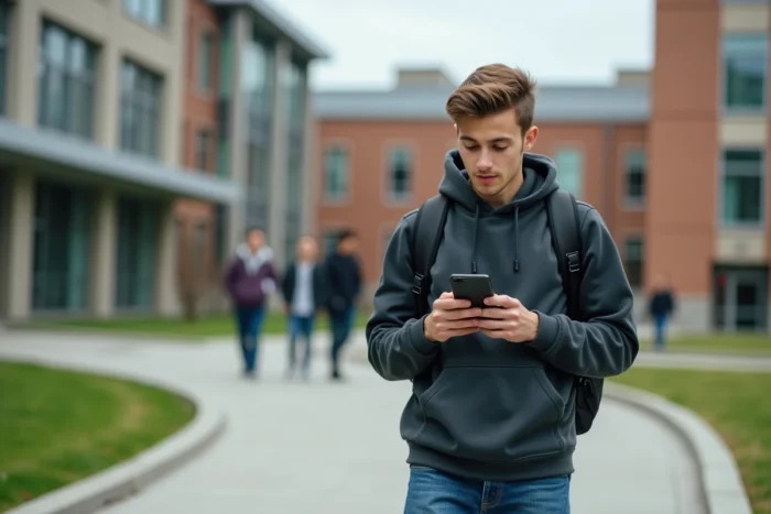Jeune étudiant en campus universitaire représentant les conditions d'âge pour les allocations familiales