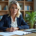 Une professionnelle examine attentivement un contrat immobilier avant de le résilier légalement